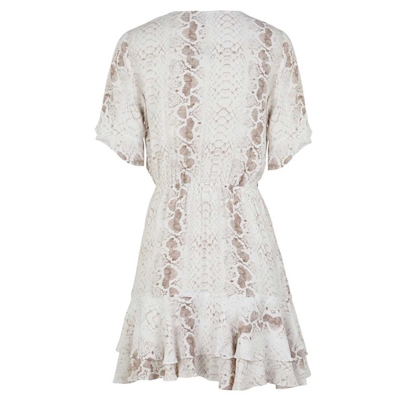 Boho Plunging Front Tie Snakeskin Ruffle Dress - Picture 4 of 7